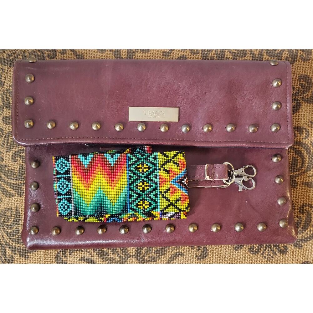Draco Studded Leather Crossbody Purse Bag Clutch Colorfully Beaded Guitar Strap - Picture 7 of 16